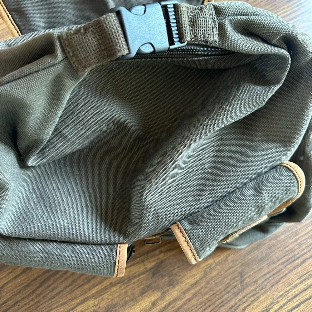 Vintage High Sierra Olive Canvas Backpack with Brown Leather Trim